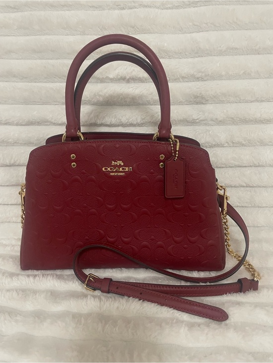 Coach Handbags - Coach Red Embossed Leather Satchel with Gold Hardware